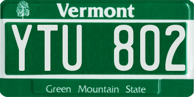 VT license plate YTU802
