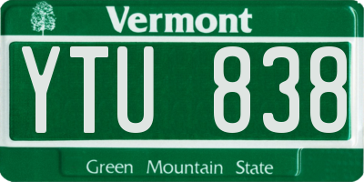 VT license plate YTU838