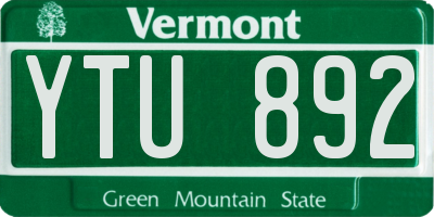 VT license plate YTU892