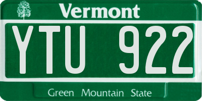 VT license plate YTU922