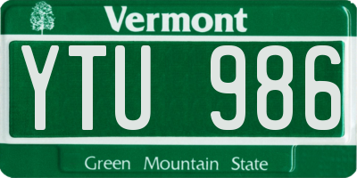 VT license plate YTU986