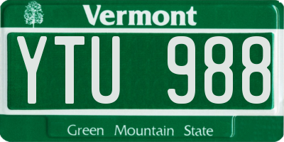 VT license plate YTU988