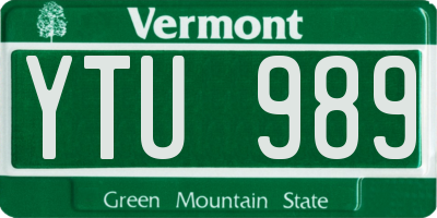 VT license plate YTU989