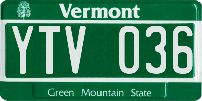 VT license plate YTV036