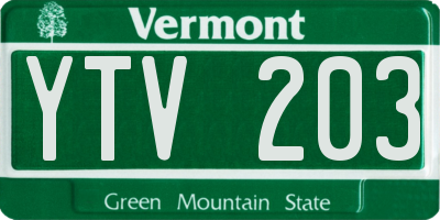 VT license plate YTV203