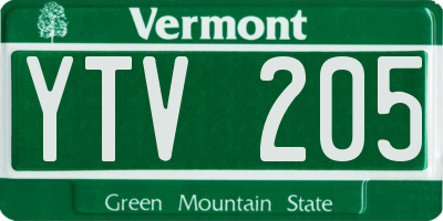 VT license plate YTV205
