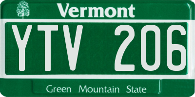 VT license plate YTV206