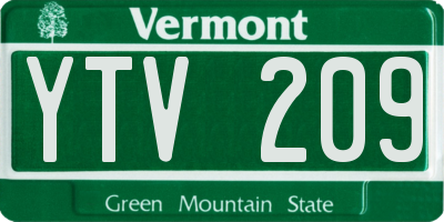 VT license plate YTV209