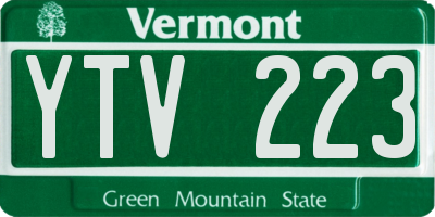 VT license plate YTV223