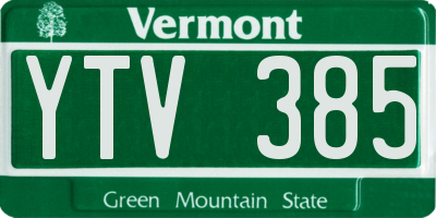 VT license plate YTV385