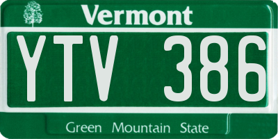 VT license plate YTV386
