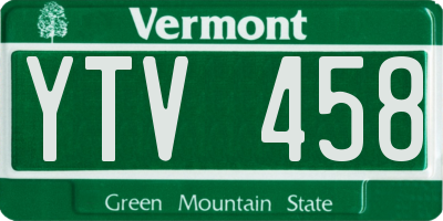 VT license plate YTV458