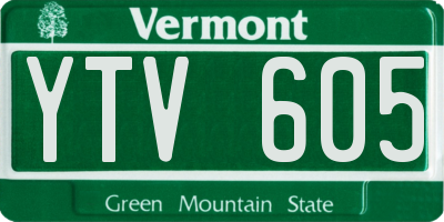 VT license plate YTV605