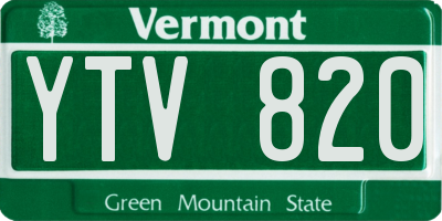 VT license plate YTV820