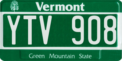 VT license plate YTV908