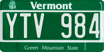 VT license plate YTV984