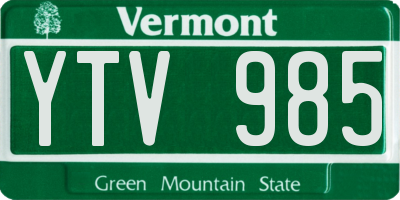 VT license plate YTV985