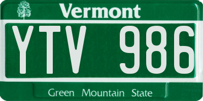 VT license plate YTV986