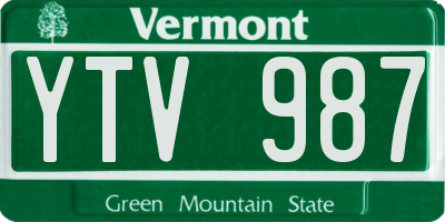 VT license plate YTV987