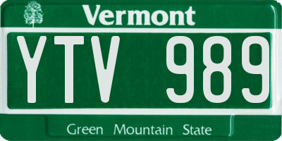 VT license plate YTV989