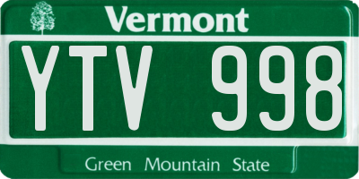 VT license plate YTV998