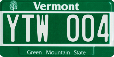 VT license plate YTW004