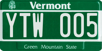 VT license plate YTW005