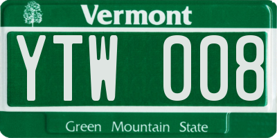 VT license plate YTW008