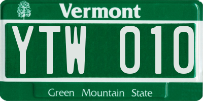VT license plate YTW010