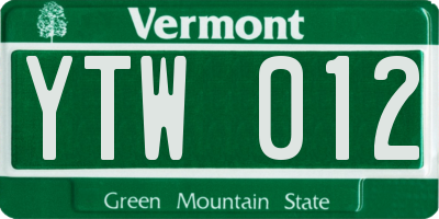 VT license plate YTW012