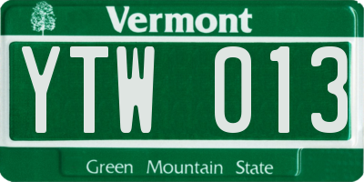VT license plate YTW013