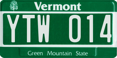 VT license plate YTW014