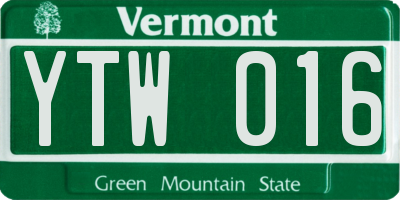 VT license plate YTW016