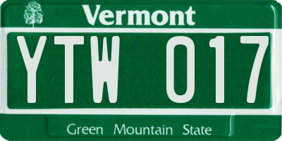 VT license plate YTW017