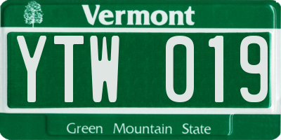 VT license plate YTW019