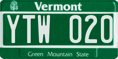 VT license plate YTW020