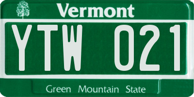 VT license plate YTW021