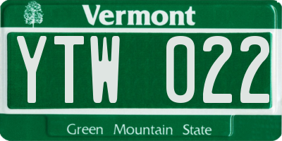VT license plate YTW022