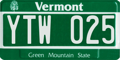 VT license plate YTW025