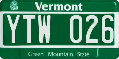 VT license plate YTW026