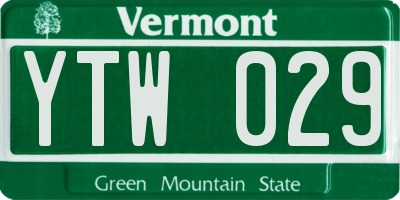 VT license plate YTW029
