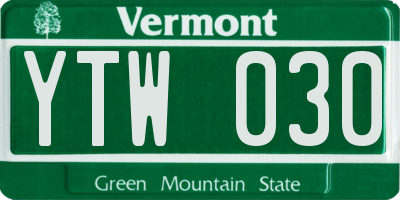 VT license plate YTW030