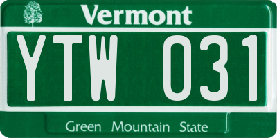 VT license plate YTW031