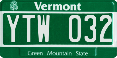 VT license plate YTW032