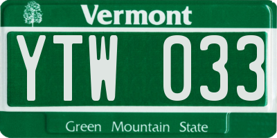 VT license plate YTW033