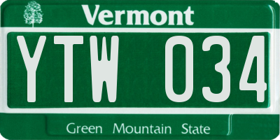 VT license plate YTW034