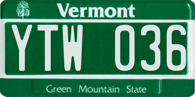 VT license plate YTW036