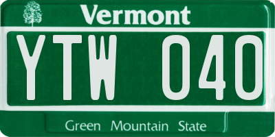 VT license plate YTW040
