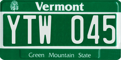 VT license plate YTW045