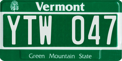 VT license plate YTW047